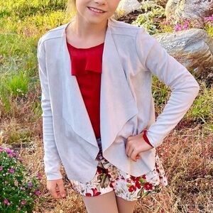 Open front waterfall jacket faux suede kids
